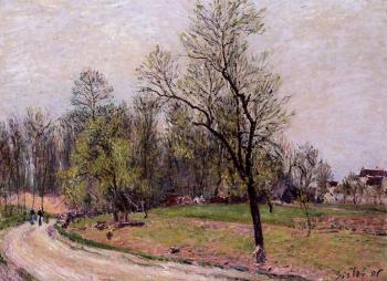 Alfred Sisley : Edge of the Forest in Spring, Evening